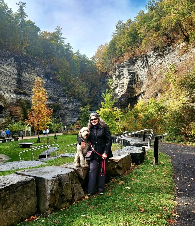 Emily Hammond, RN, CDCES on a hike with her dog