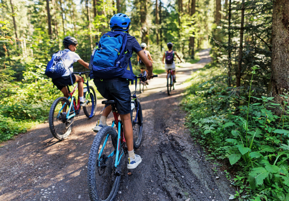 Teens riding mountain bikes