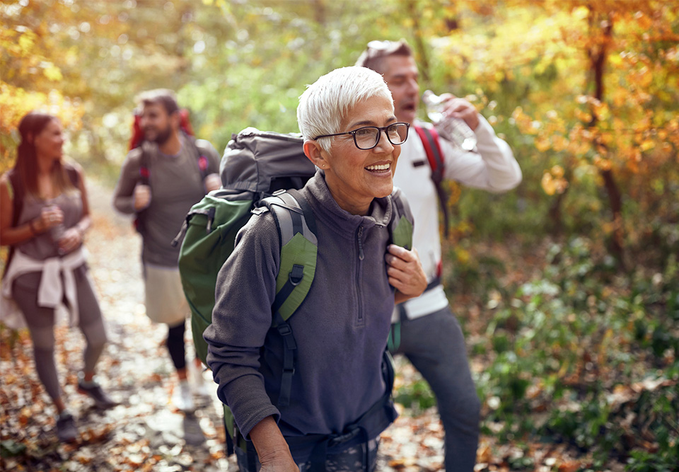 People hiking in the fall